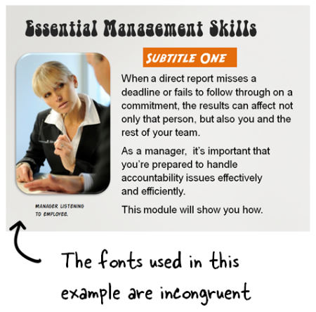 Articulate Rapid E-Learning Blog - too many fonts used in an elearning course