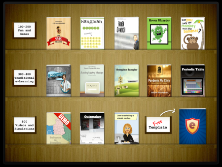 Articulate Rapid E-learning Blog - free Bookshelf template and interaction includes a sample elearning course