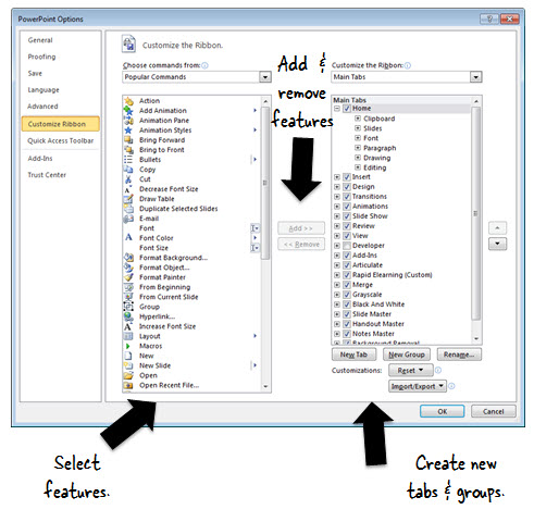 Articulate Rapid E-Learning Blog - how to add features to the ribbon in PowerPoint