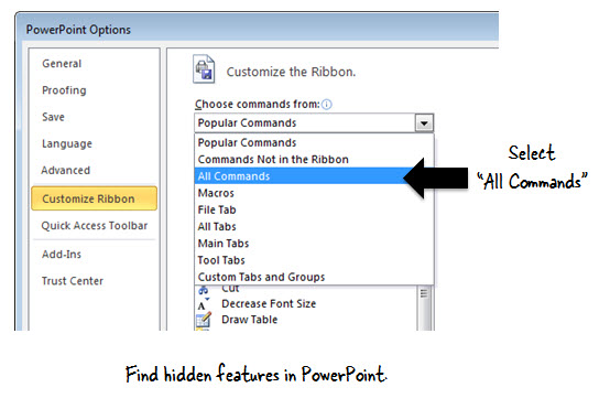 Articulate Rapid E-Learning Blog - how to find features when customizing the ribbon in PowerPoint