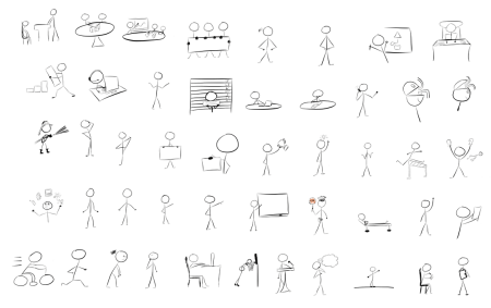 40 hand-drawn drawings of the stick man.